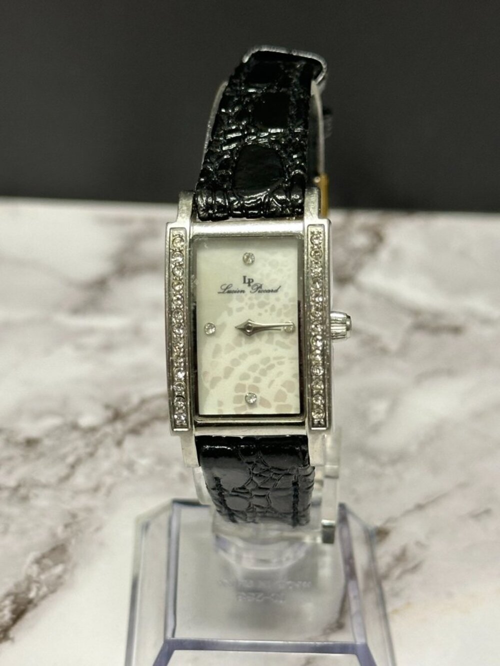 Lucien Piccard Tank Watch Women Mother of Pearl Dial Patent Leather Band 9"